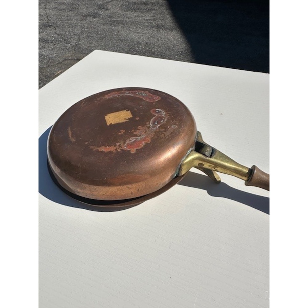 Vintage Copper Silent Butler Brass Hinged Lid and Wood Handle 13.5‎ Inch - Picture 5 of 8